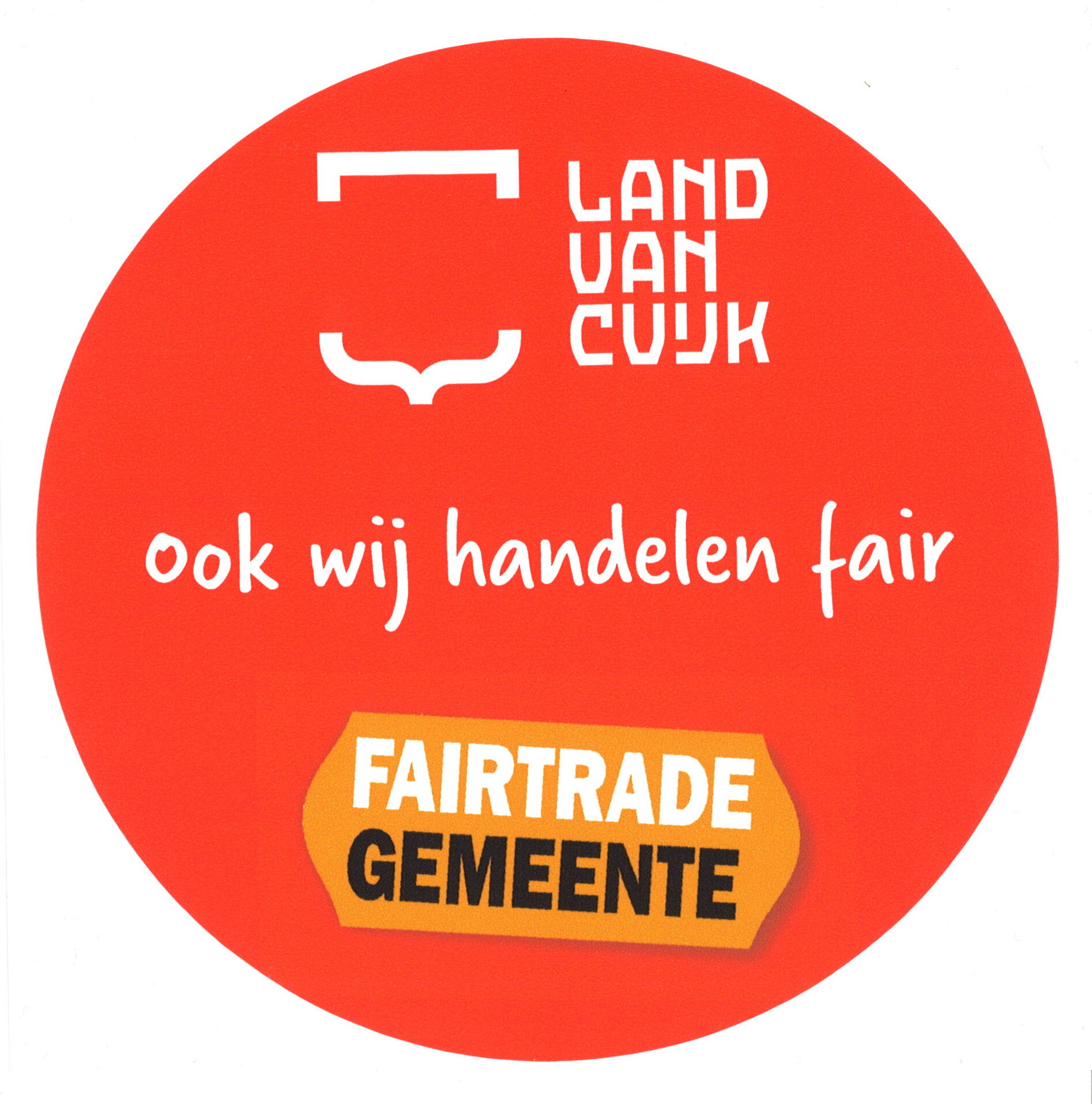 Logo met tekst: Land van Cuijk, ook wij handelen fair, fairtrade gemeente
