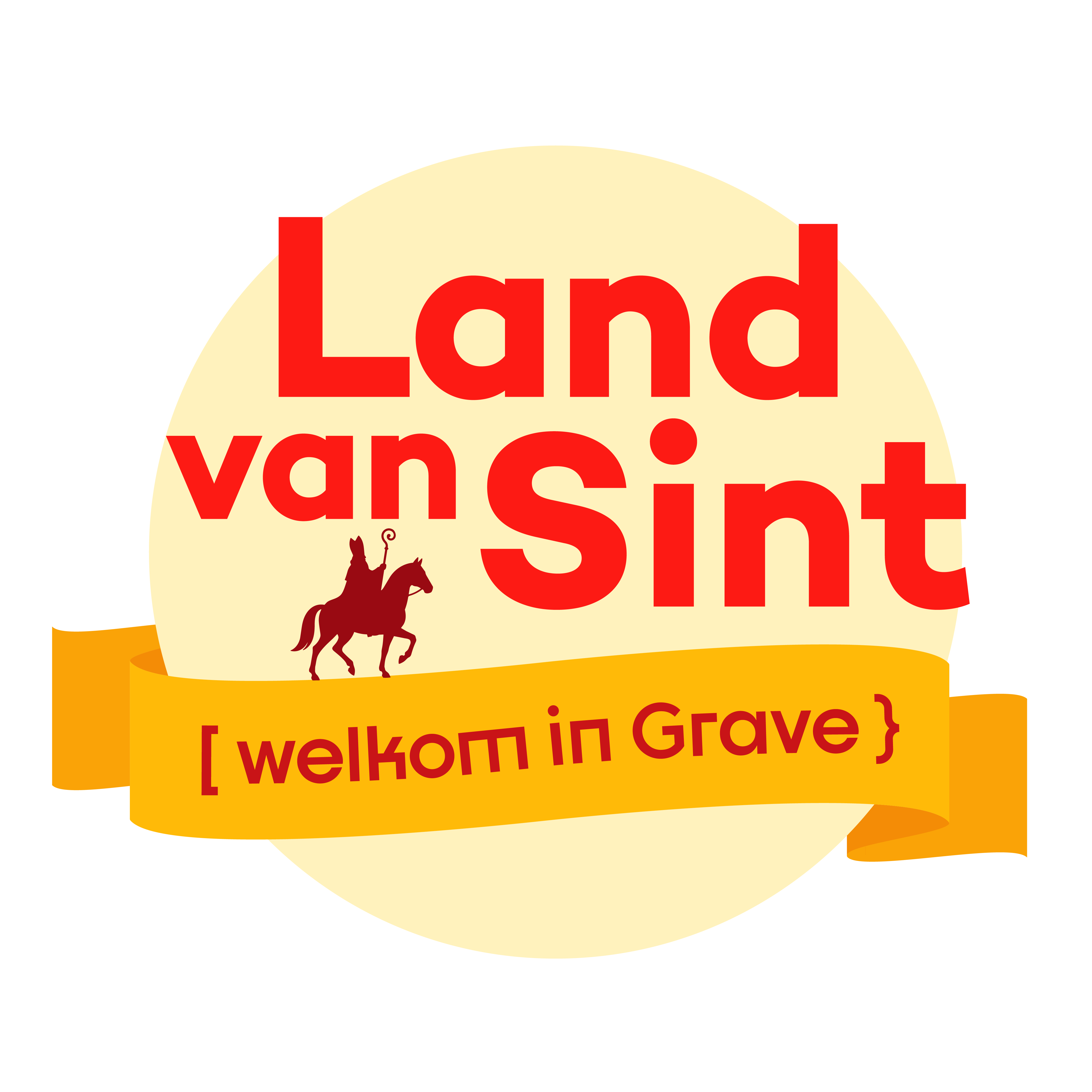 Logo met tekst: Land van Sint, welkom in Grave