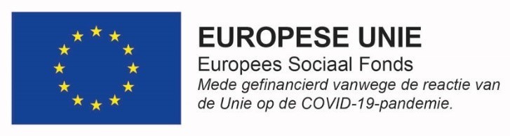 Logo van de Europese Unie met tekst: Europese Unie. Europees Sociaal Fonds. Mede gefinancierd vanwege de reactie van de Unie op de COVID-19 pandemie